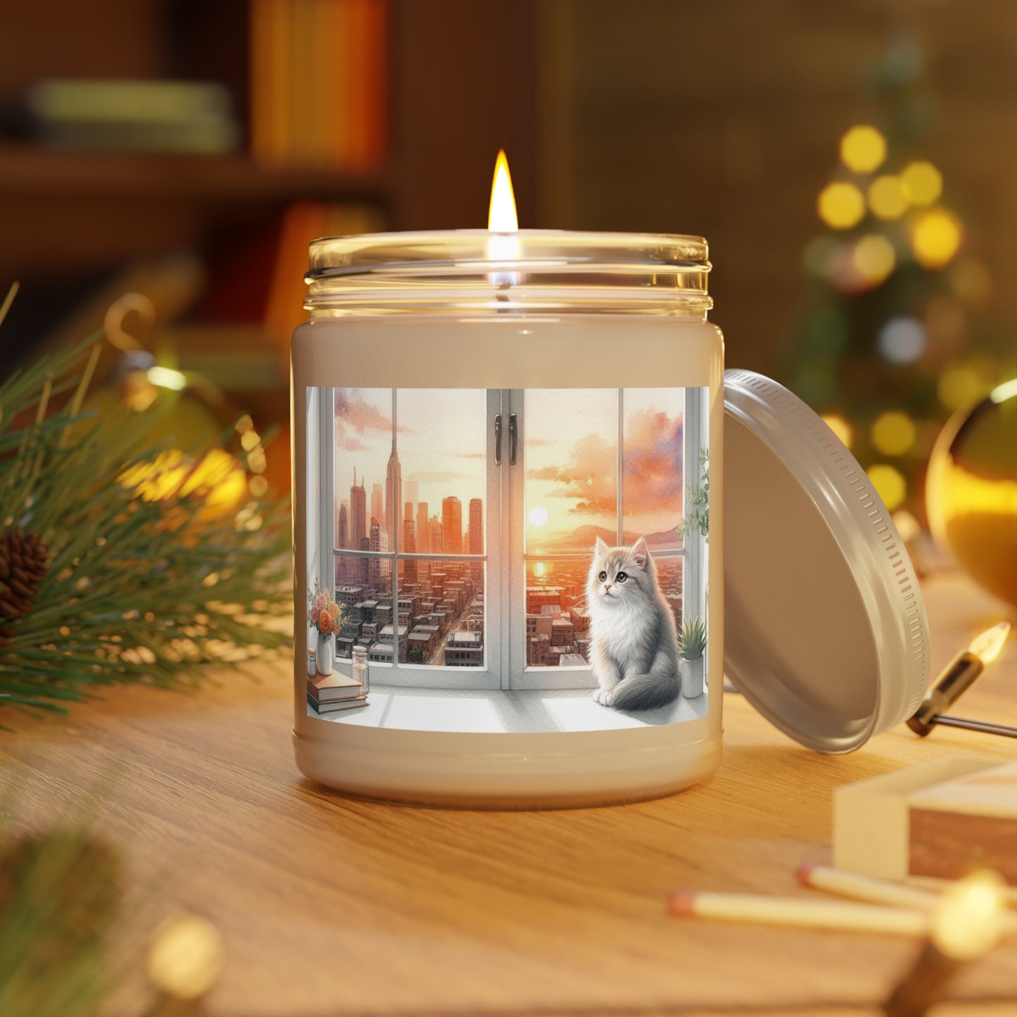 Cute Cat in Front of Pink Scented Candle, 9oz – Aromatherapy Soy Wax Candle for Home Decor & Gifts 🐱🕯️