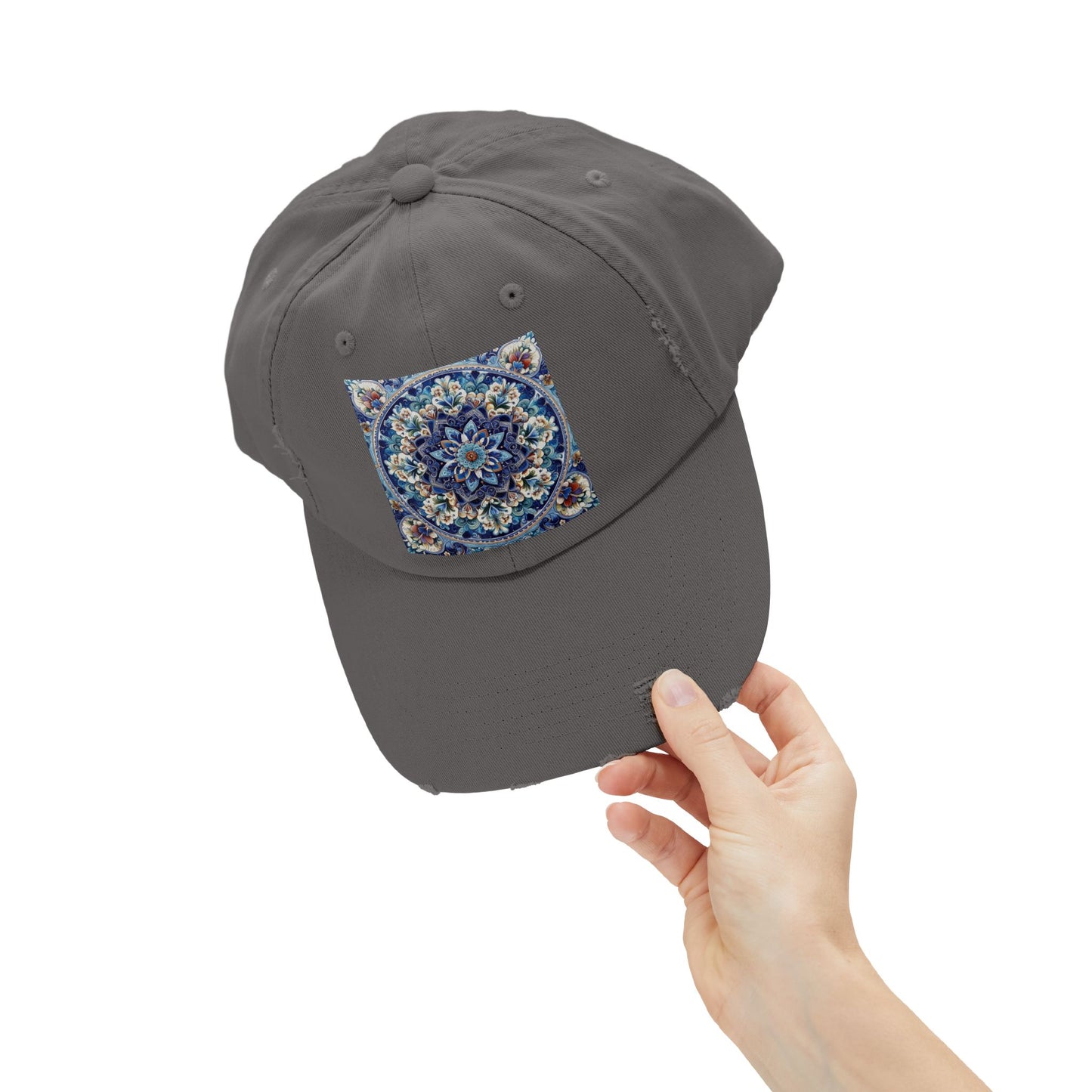 "Blue Traditional Tile Art Unisex Distressed Cap