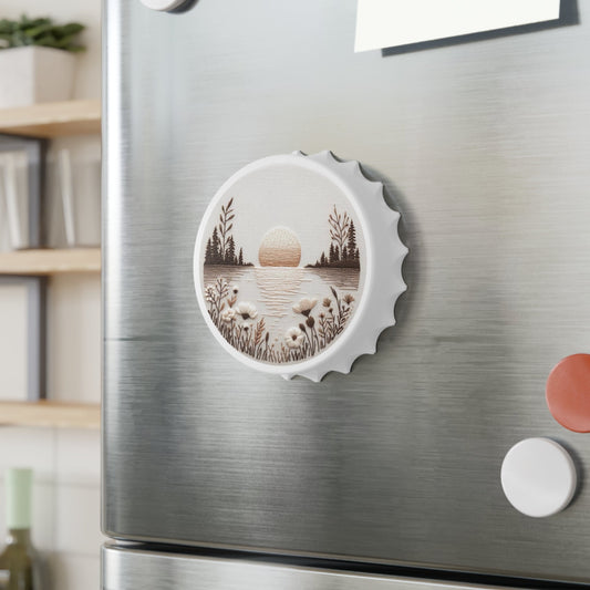 Vintage Floral Sunset Bottle Opener: Rustic Home Bar Decor for a Timeless Touch