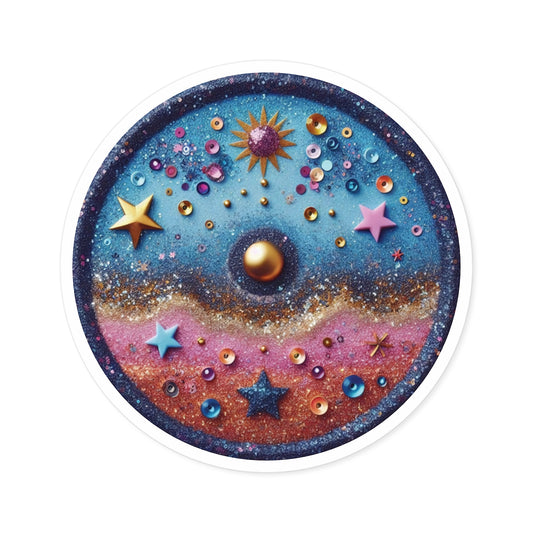 Design as if made with pink and purple coloured sequins Round Stickers, Indoor\Outdoor