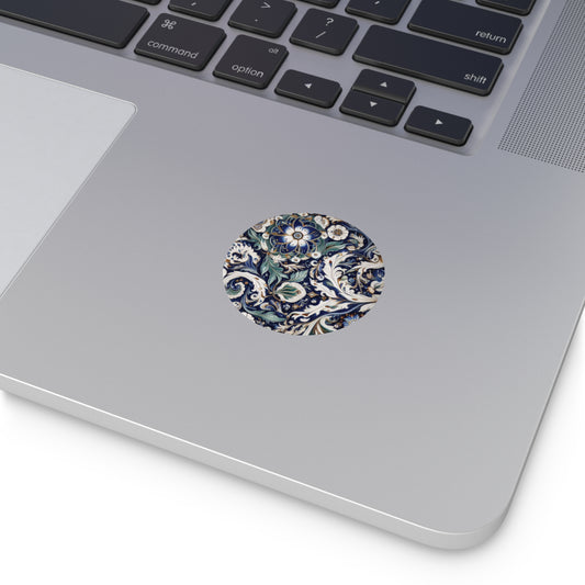 Blue Flower Pattern Round Vinyl Stickers – Decorative Floral Decals