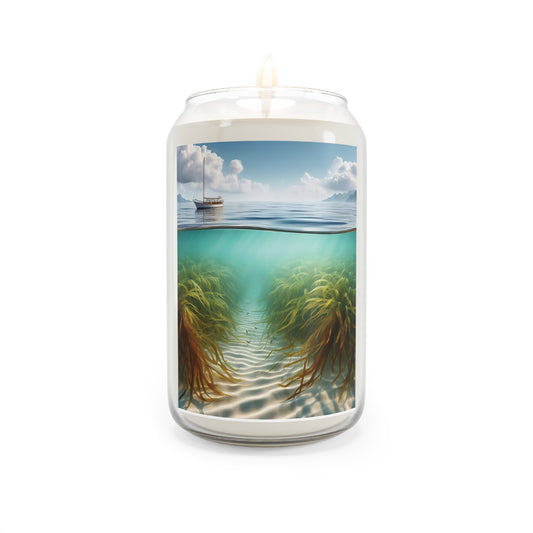 Boat and Seaweeds in Clear Sea Scented Candle 13.75oz – Relaxing Aromatherapy Soy Wax Candle for Home Décor