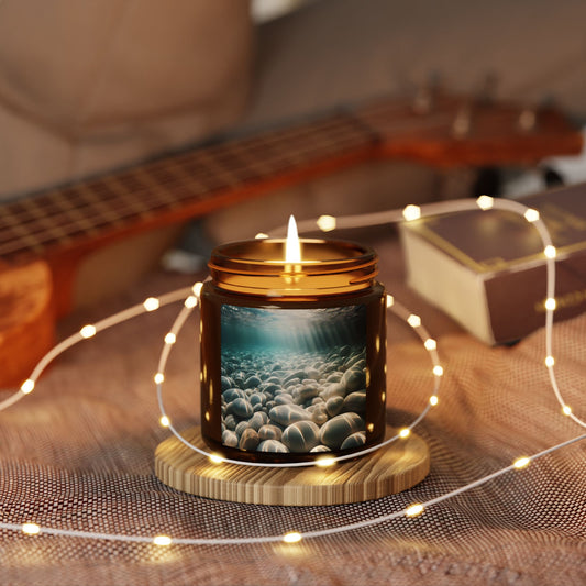 Clear sea, white pebbles and sunshine Scented Soy Candle (Multi-Size, Amber Jar)