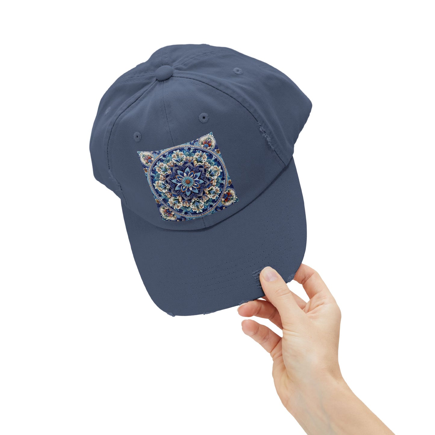 "Blue Traditional Tile Art Unisex Distressed Cap