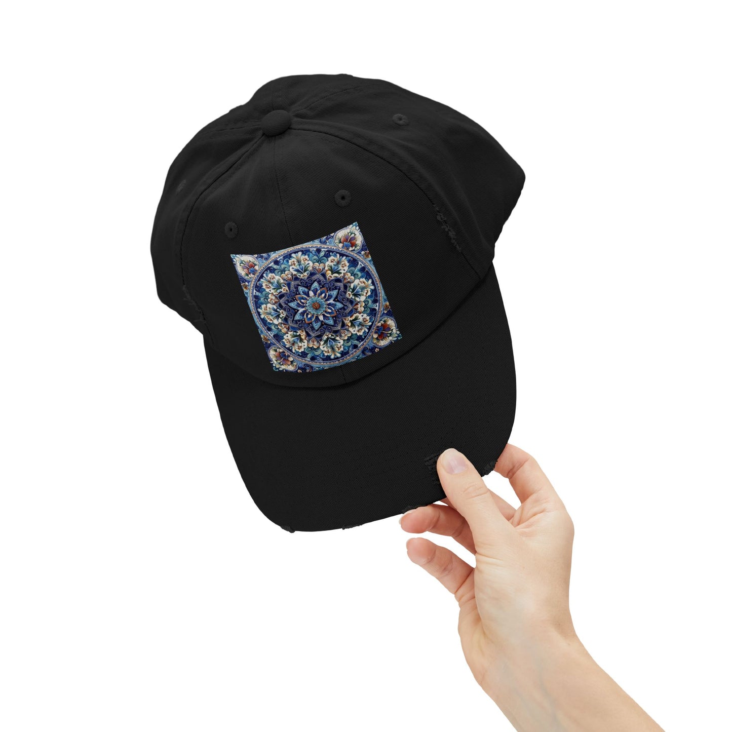 "Blue Traditional Tile Art Unisex Distressed Cap