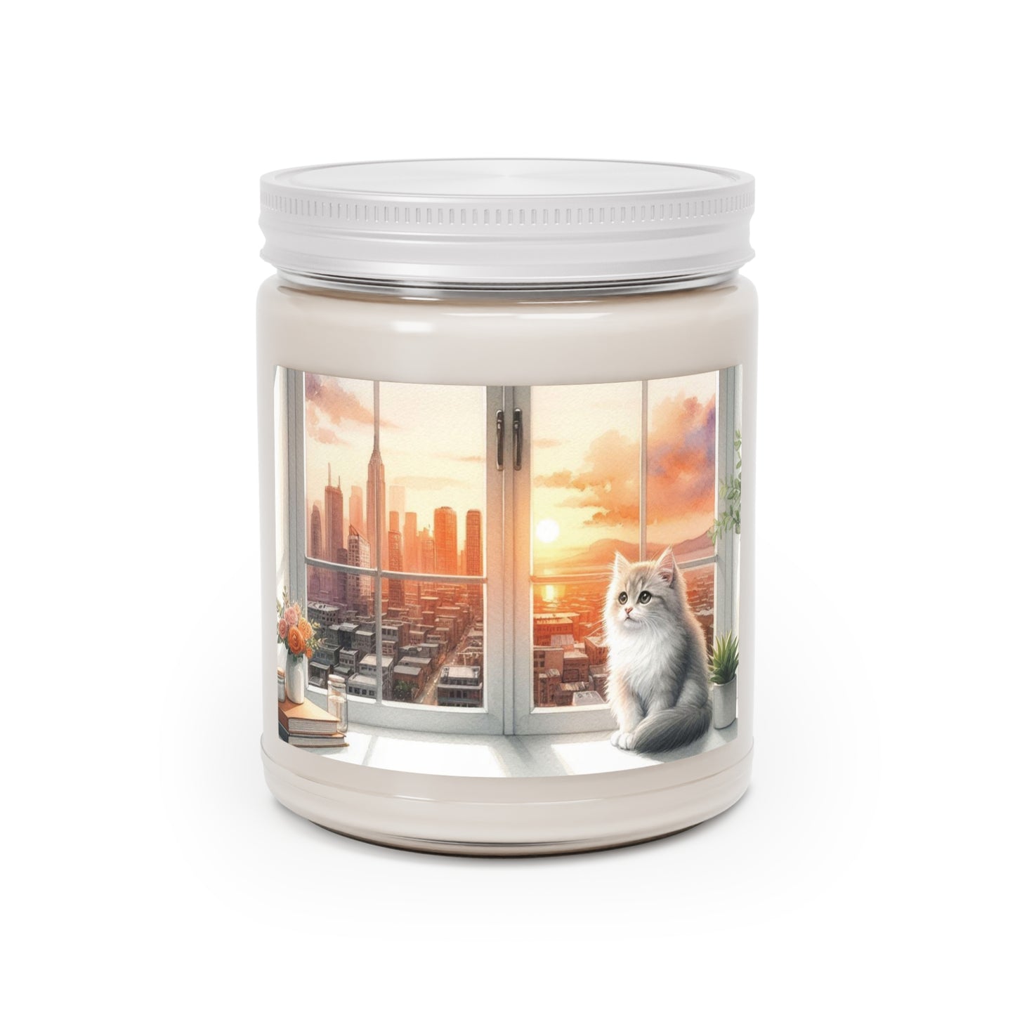 Cute Cat in Front of Pink Scented Candle, 9oz – Aromatherapy Soy Wax Candle for Home Decor & Gifts 🐱🕯️
