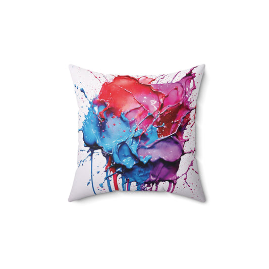 Drops of Coloured Acrylic Paint Spun Polyester Square Pillow – Artistic Decorative Throw Cushion for Home