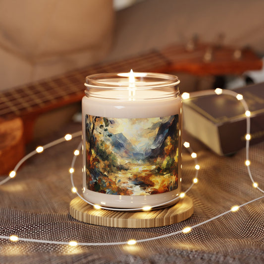 "Forest in Autumn Oil Painting Effect Scented Soy Candle 9oz – Relaxing Aromatherapy Candle for Home Décor"