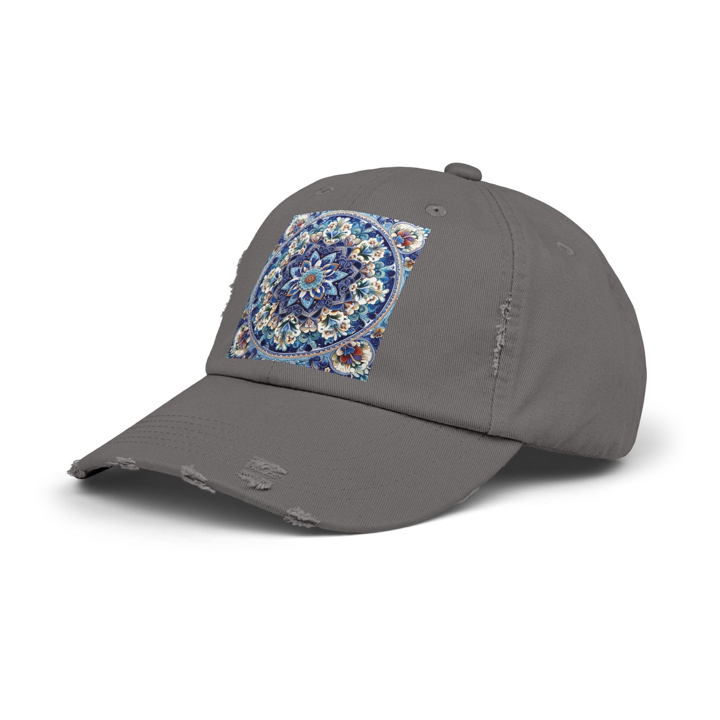 "Blue Traditional Tile Art Unisex Distressed Cap