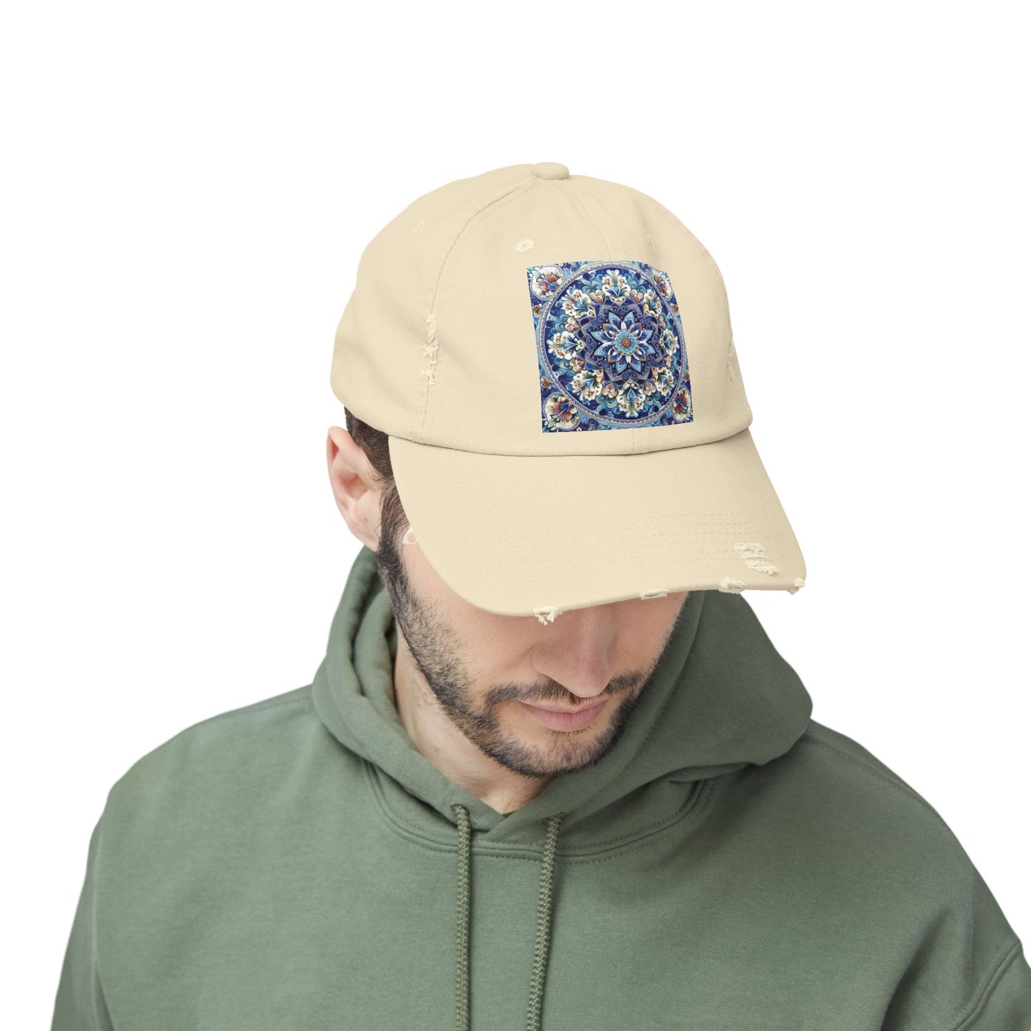 "Blue Traditional Tile Art Unisex Distressed Cap