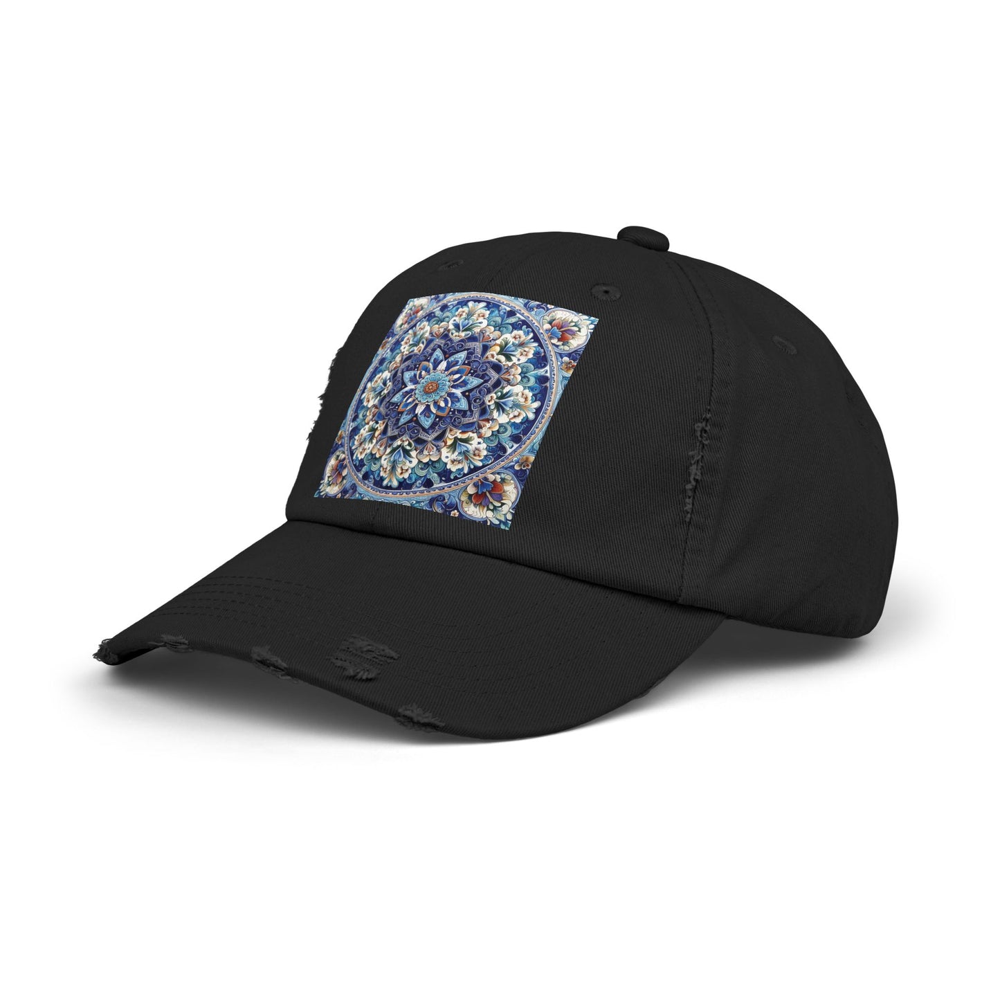 "Blue Traditional Tile Art Unisex Distressed Cap