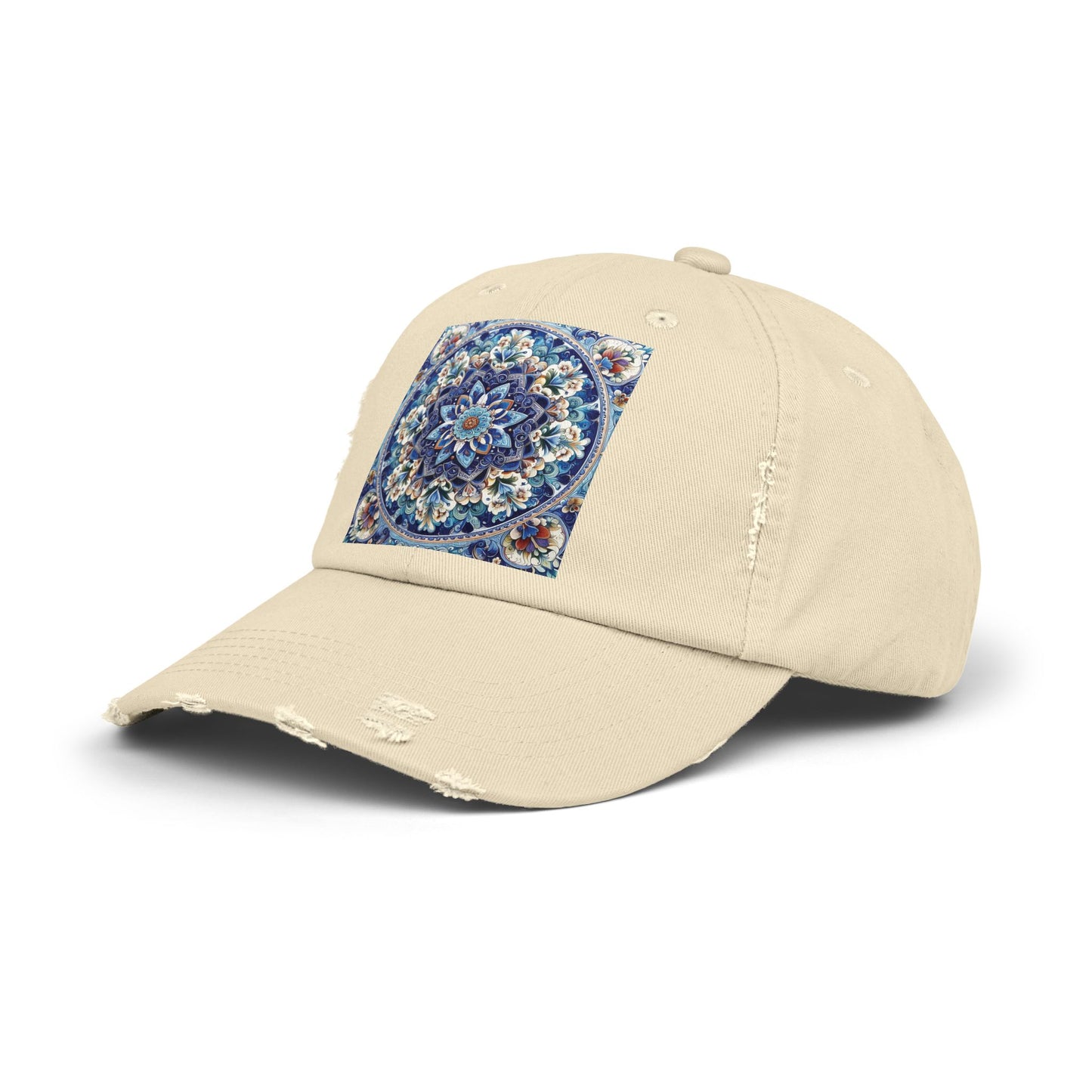 "Blue Traditional Tile Art Unisex Distressed Cap