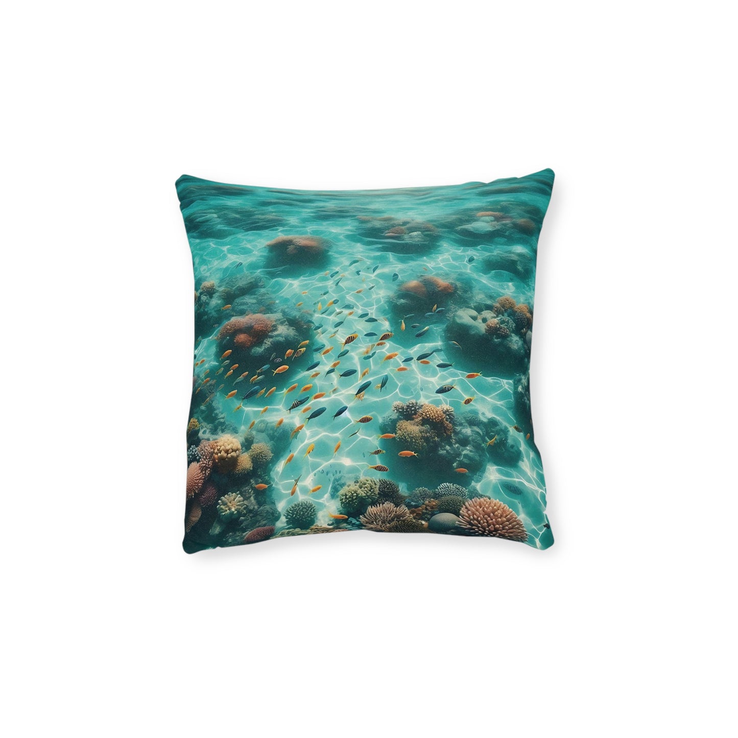 Massifs and fish in a crystal clear sea Square Pillow - Pink Back