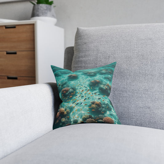 Massifs and fish in a crystal clear sea Square Pillow - Pink Back