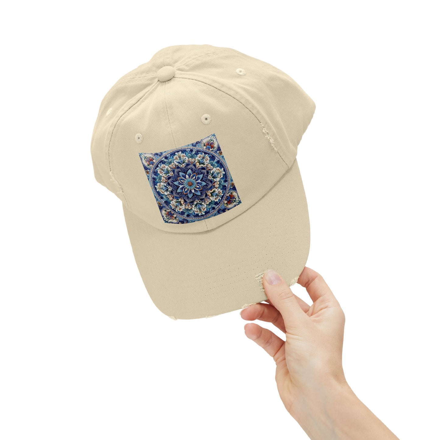 "Blue Traditional Tile Art Unisex Distressed Cap