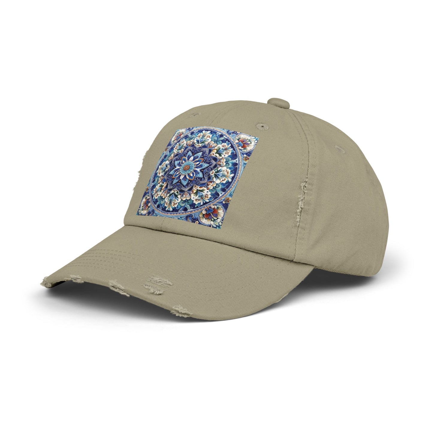 "Blue Traditional Tile Art Unisex Distressed Cap