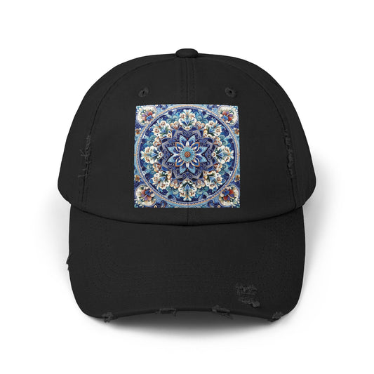"Blue Traditional Tile Art Unisex Distressed Cap