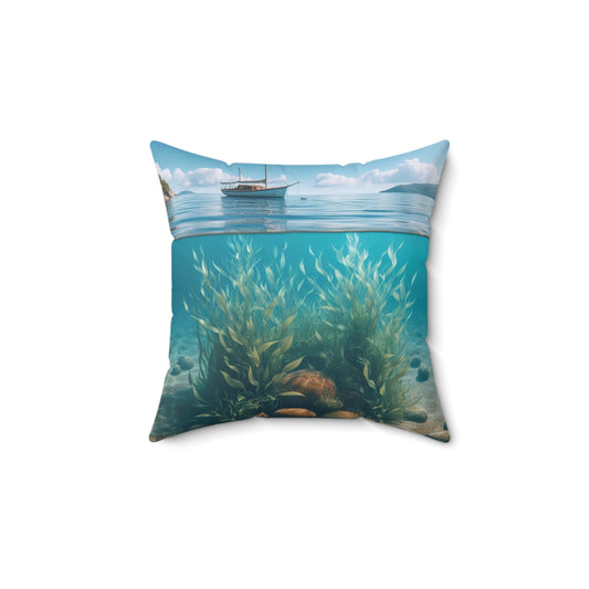 Clear Sea and Seaweed Spun Polyester Square Pillow – Coastal Decorative Throw Cushion for Home