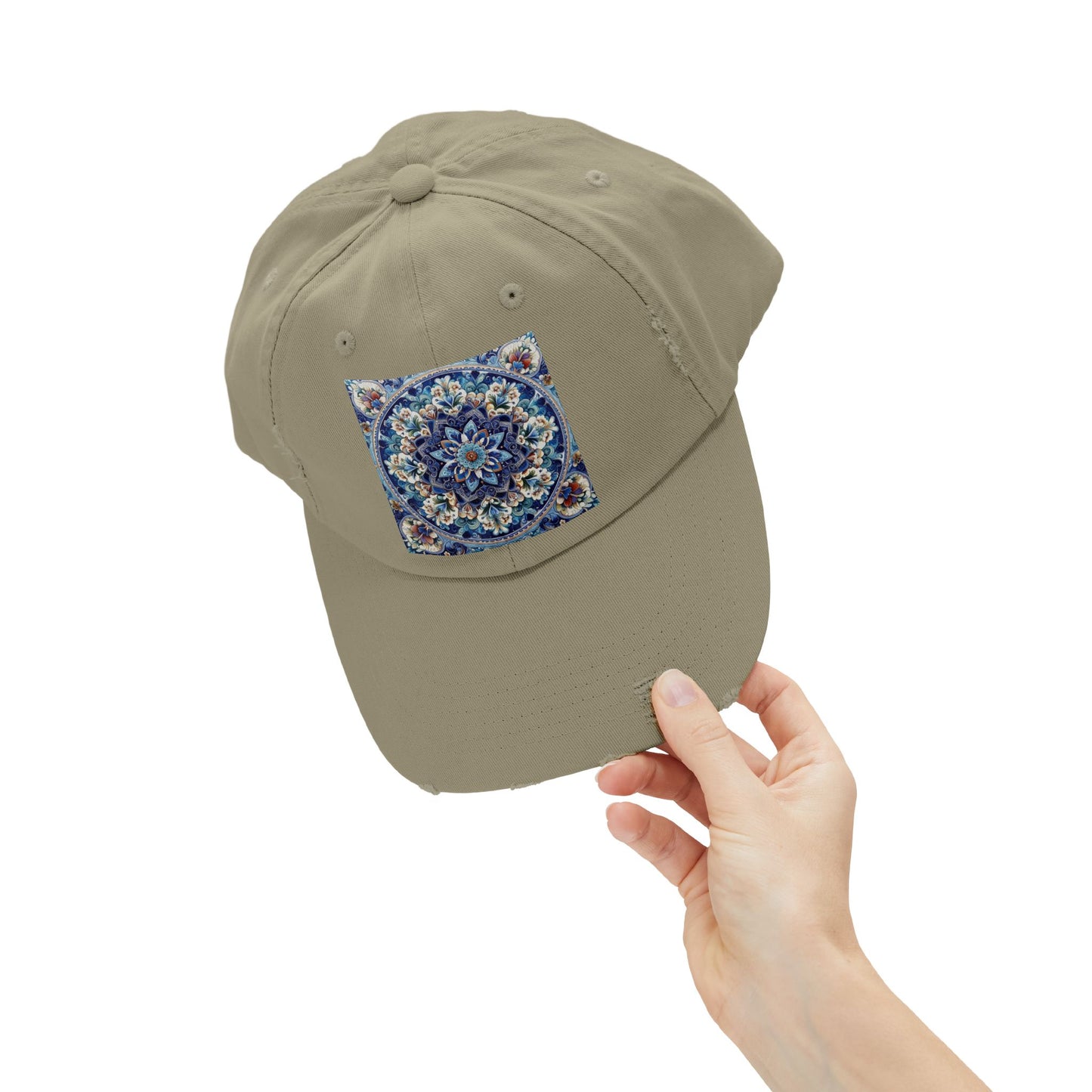 "Blue Traditional Tile Art Unisex Distressed Cap
