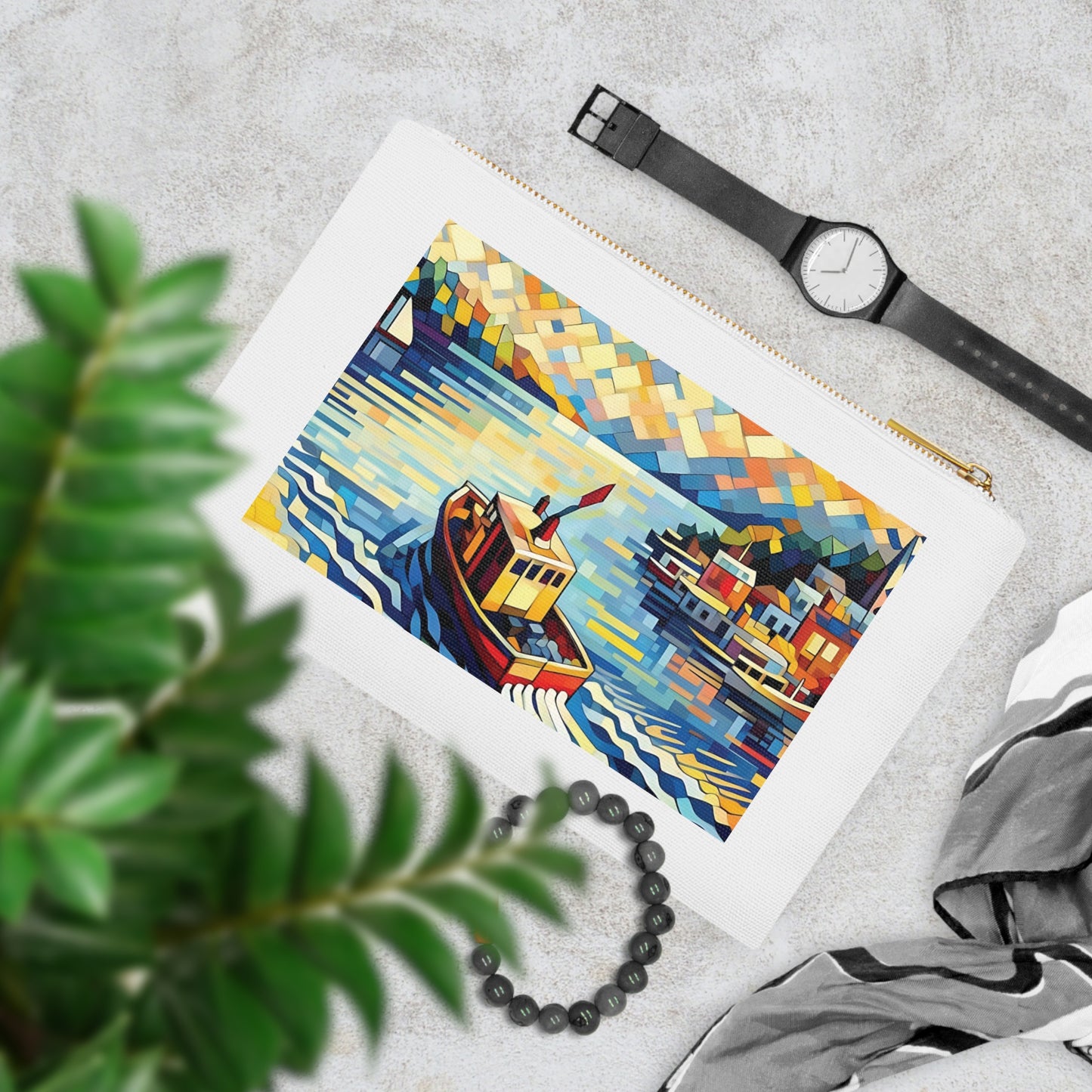 Artistic Boat on a City Canal Cosmetic Bag – Stylish Travel Makeup & Toiletry Pouch for Women