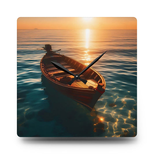 Sunrise and Boat at Sea Acrylic Wall Clock – Nautical Decorative Home Décor Timepiece