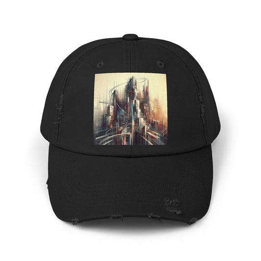 Modern Life and Buildings Unisex Distressed Cap – Stylish Urban Hat for Men & Women