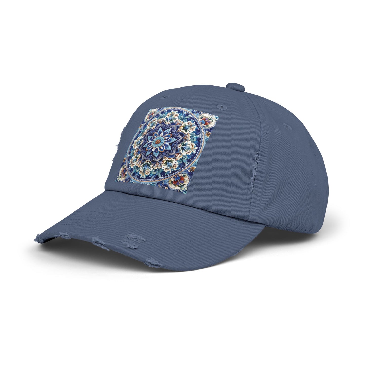 "Blue Traditional Tile Art Unisex Distressed Cap