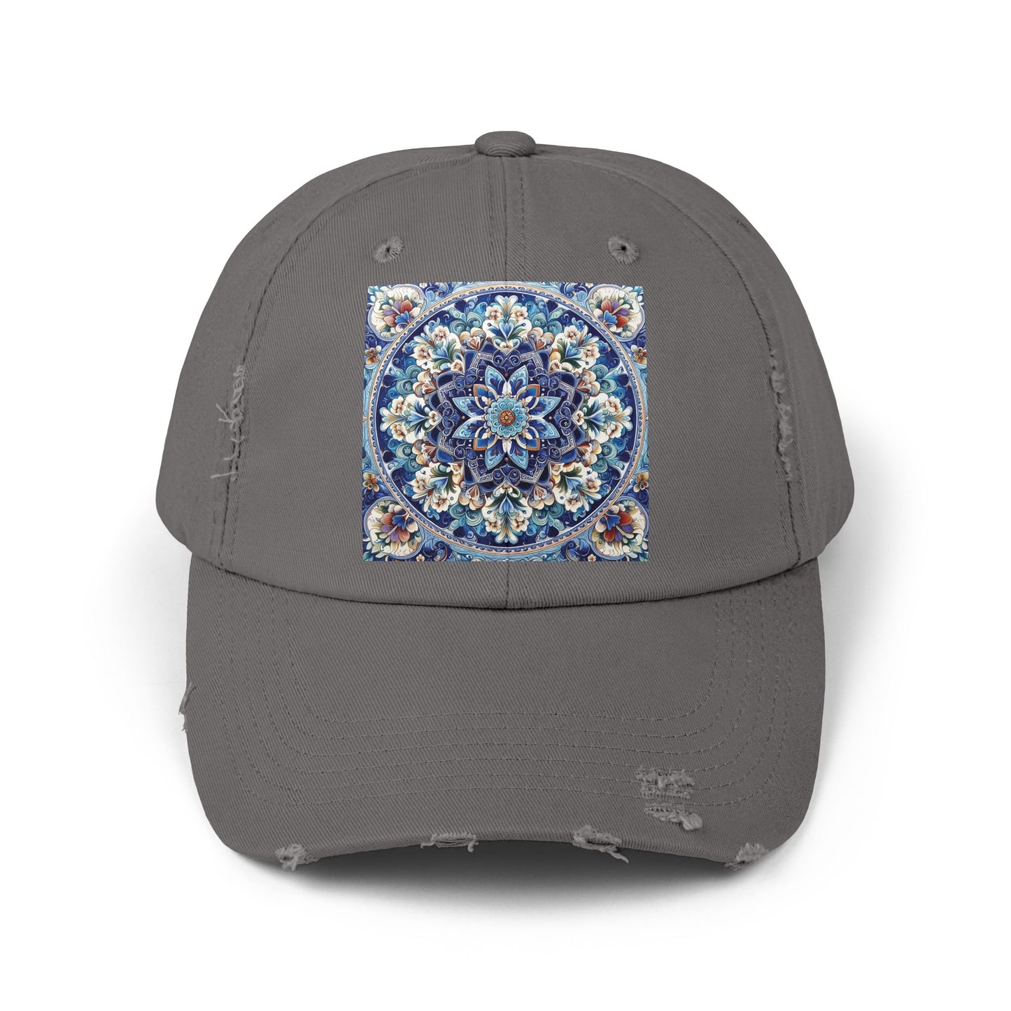 "Blue Traditional Tile Art Unisex Distressed Cap