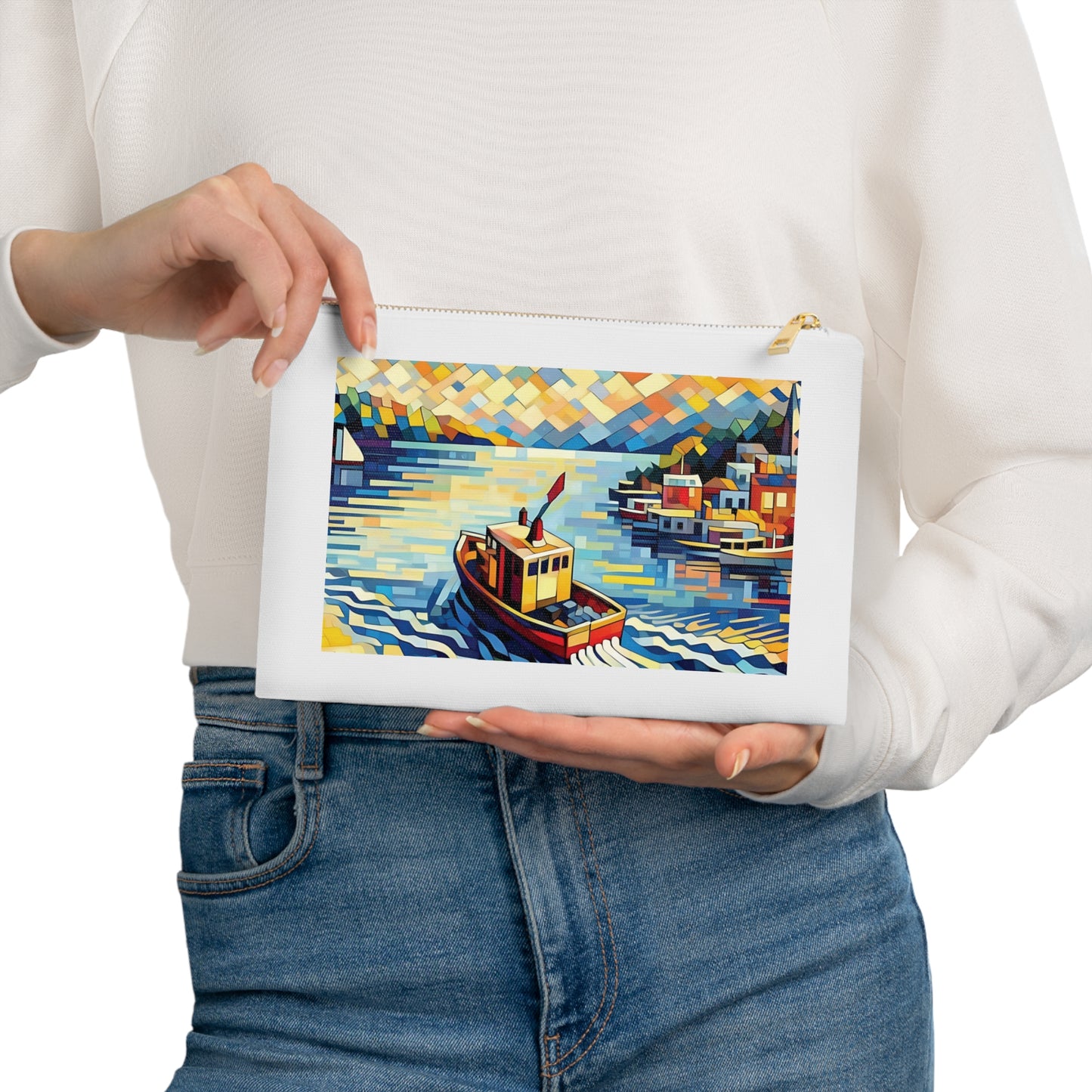 Artistic Boat on a City Canal Cosmetic Bag – Stylish Travel Makeup & Toiletry Pouch for Women