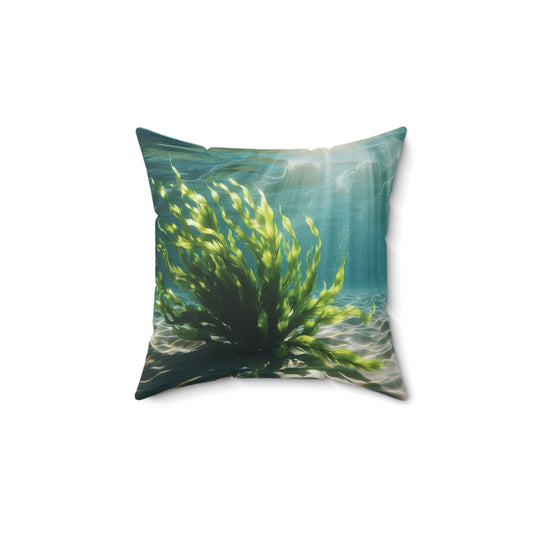 Seaweed and Sunlight in Clear Sea Spun Polyester Square Pillow – Coastal Decorative Throw Cushion for Home