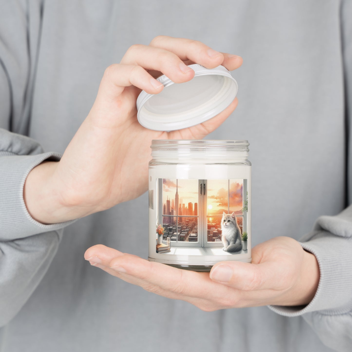 Cute Cat in Front of Pink Scented Candle, 9oz – Aromatherapy Soy Wax Candle for Home Decor & Gifts 🐱🕯️