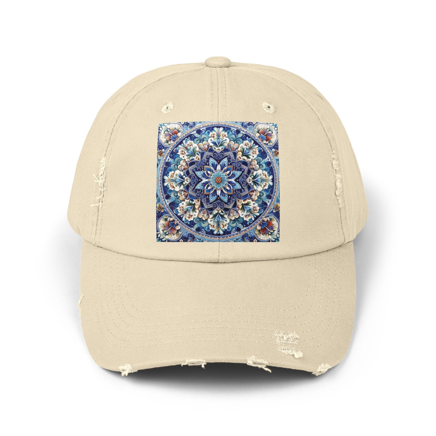 "Blue Traditional Tile Art Unisex Distressed Cap