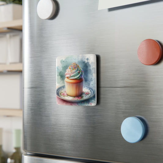 Delicious Creamy Mini Cake Porcelain Magnet – Square Decorative Fridge Magnet for Kitchen