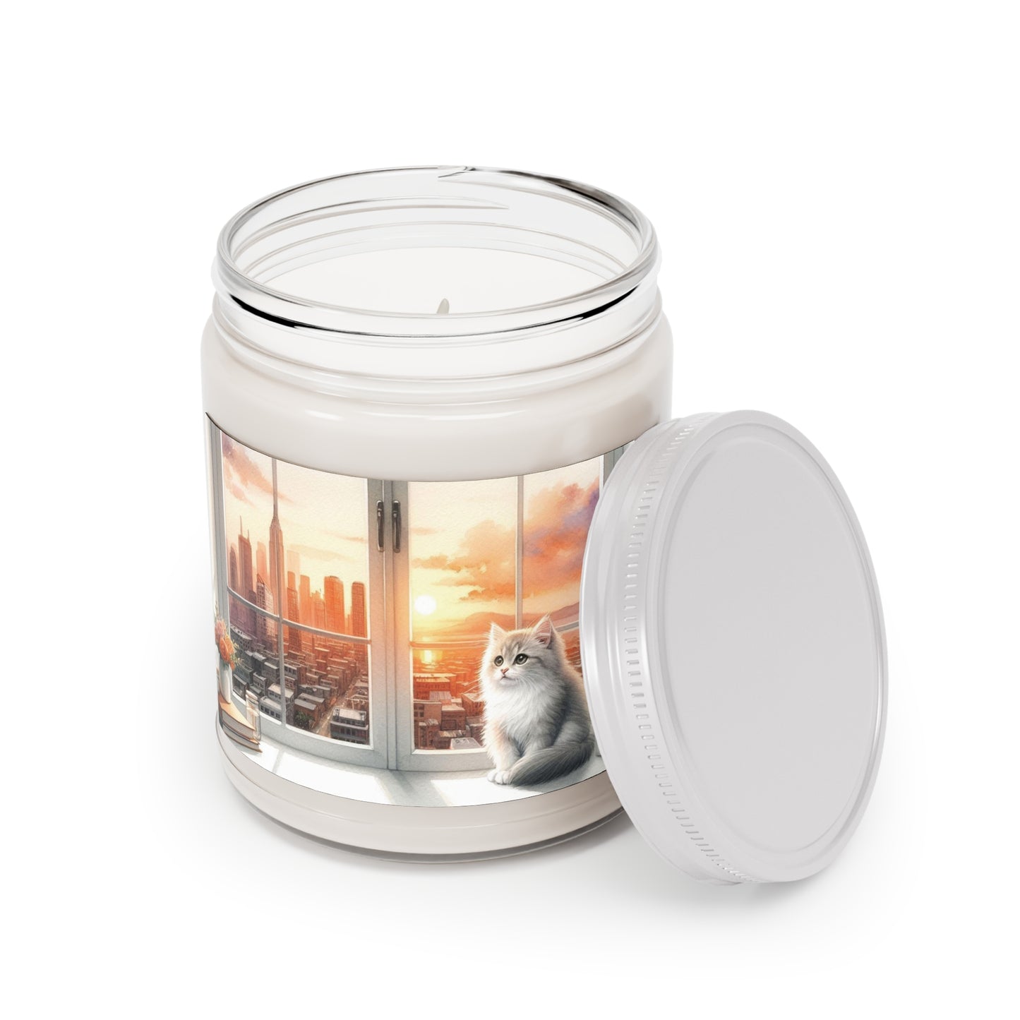 Cute Cat in Front of Pink Scented Candle, 9oz – Aromatherapy Soy Wax Candle for Home Decor & Gifts 🐱🕯️