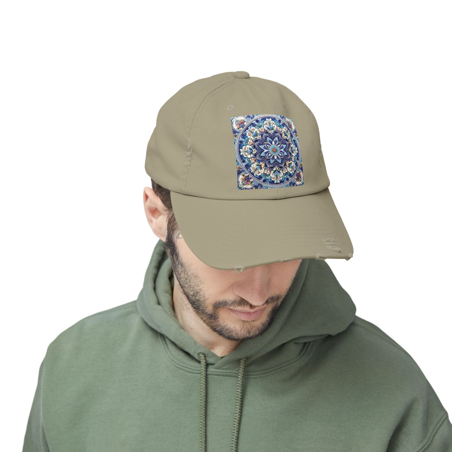 "Blue Traditional Tile Art Unisex Distressed Cap